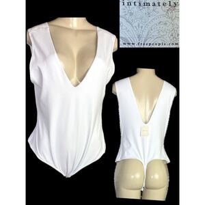 Intimately Free People White Deep V-Neck Sleeveless Low Back Thong Bodysuit XL